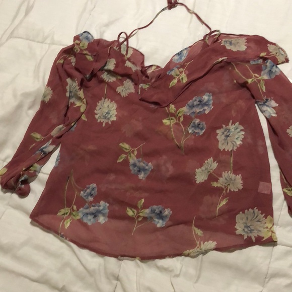 NWOT Soprano Pink Women Floral Ruffle Cold Shoulde - Picture 3 of 4